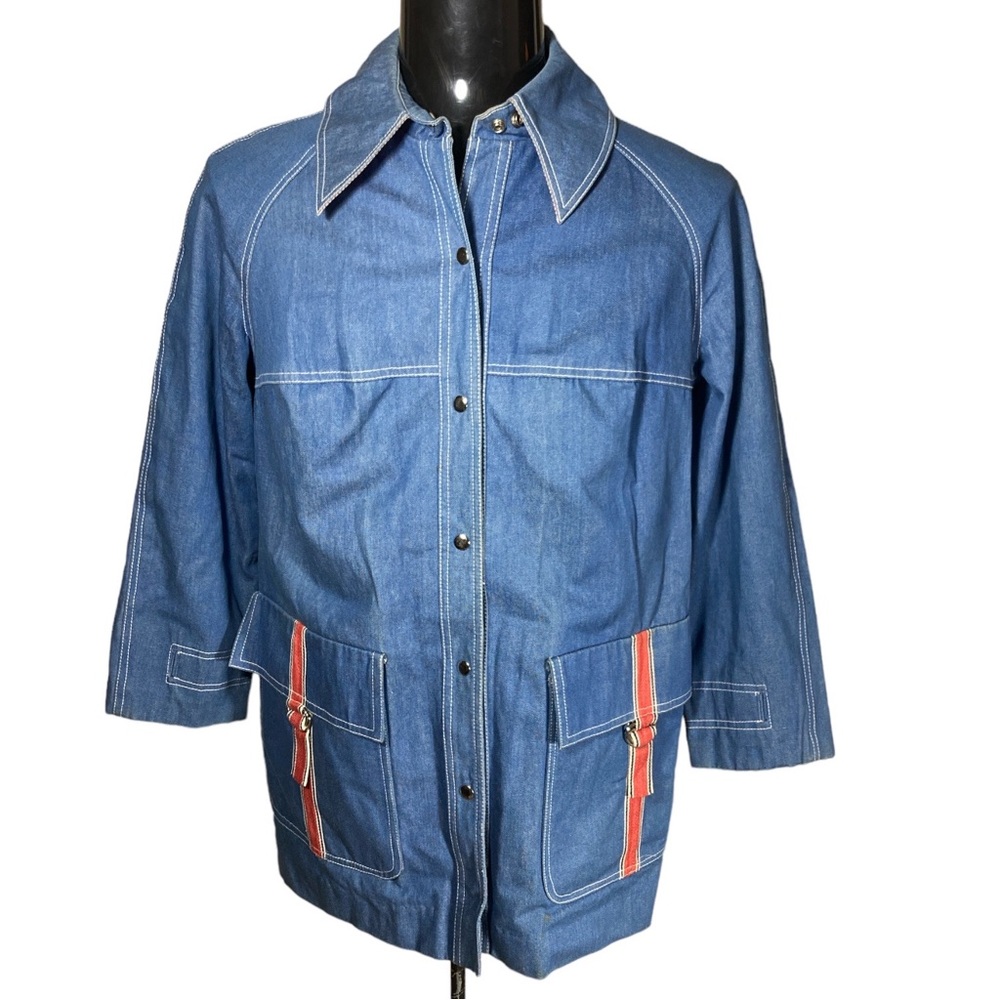 Stylish Blue Military Field Jacket with Orange Accents - Picture 4 of 7